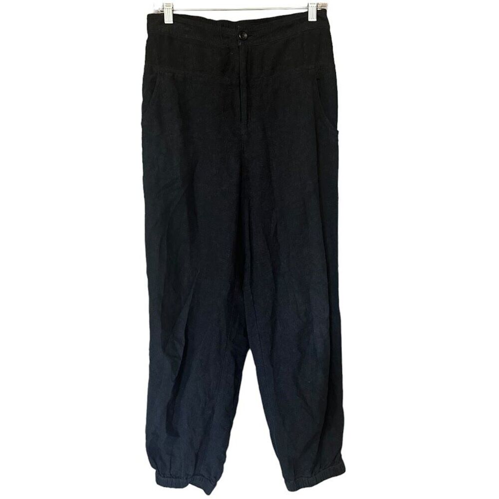 Anthropologie Black Linen‎ Viscose Wide Leg Jogger Stretch Waist Pants Womens 4